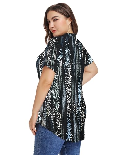 MONNURO Womens Plus Size Tops Button Down Tunic Plaid Shirts Casual Blouses - color: Flower126, size: 4X
