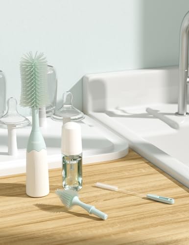 Momcozy Baby Bottle Brush Kit, Push-Press Foam Design, Green - color: Green, size: Press Bubble Style
