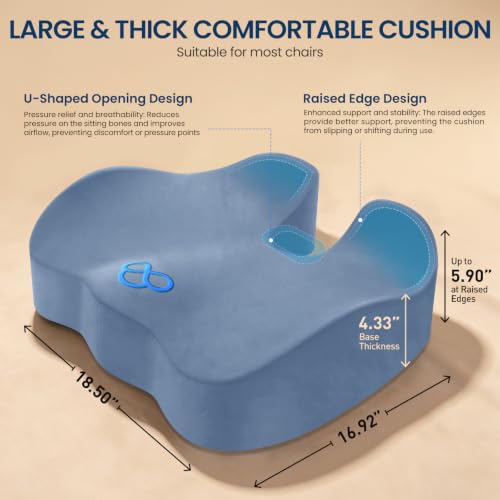 BlissTrends Extra Thick Seat Cushion for Office Chair & Car Seat, LightBlue - color: Light Blue, size: XX-Large