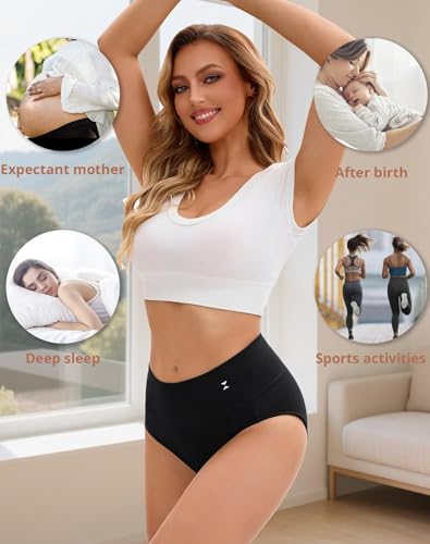 INNERSY Women's Underwear Cotton Hi-Waist Briefs 5-Pack - color: Black With Icon, size: Small