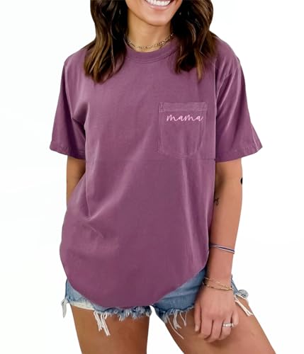Zipper Breastfeeding Shirts for Women Distressed Maternity Tees with Pocket - color: Purple, size: Medium