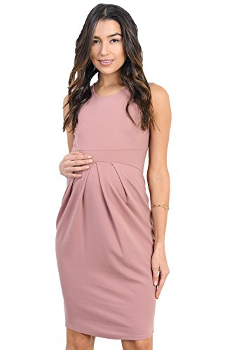 Womens Front Pleat Knee Length Midi Maternity Dress - color: Mauve, size: Small