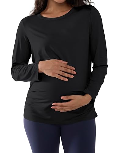 Joyaria Cooling Maternity Shirts Long Sleeve Bamboo Viscose for Women - color: Black, size: Small