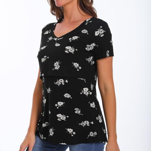 Bearsland Womens 3 Packs V Neck Nursing Tops Maternity Breastfeeding Tee Shirts - color: Blue+gray+blackwhitef(3pack), size: Large
