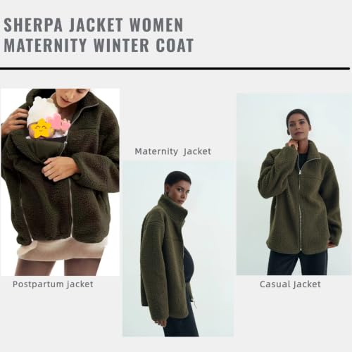 Maternity Coat Winter Mom Cozy Thicken Coats Fleece Sherpa Jacket - color: Dark Green, size: 3X-Large