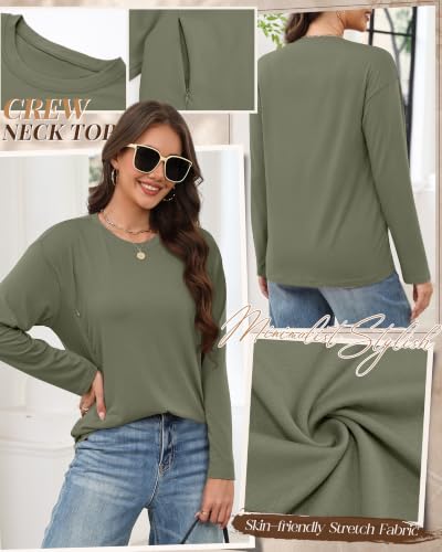 Riyiper 3 Pack Women's Nursing Shirts with Hidden Zippers - color: Oatmeal, Cream, Army Green, size: Large