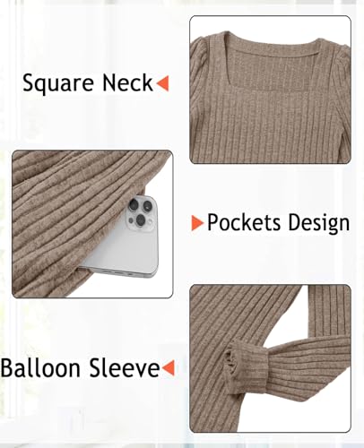 CzzzyL Womens Nursing Fall Dresses Square Neck Knit Sweater with Pockets - color: Begie, size: X-Large
