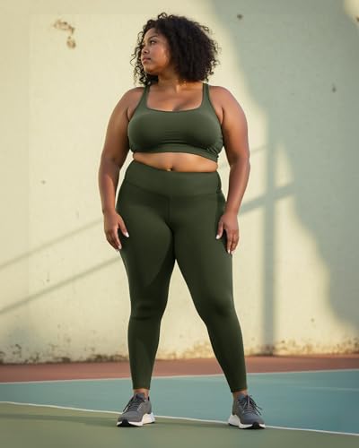 Plus Size Leggings for Women - High Waisted Black Tummy Control Super Soft - color: A-7#army Green, size: 3X-Large