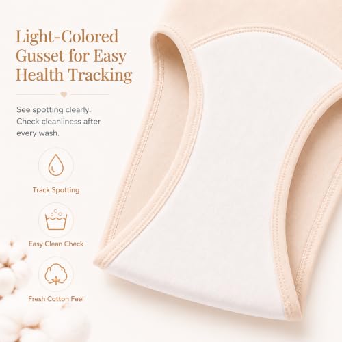 Period Underwear for Women, Leak Proof Menstrual Panties Multi-pack, High Waisted Cotton Full Coverage Briefs - color: Black/Nude/Light Grey, size: X-Large