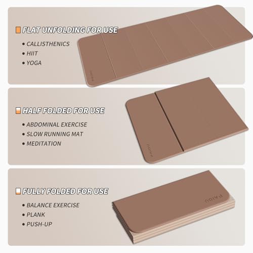 PAIDU Foldable Yoga Mat 10MM Thick SGS Certified TPE 75x26" Portable - color: Brown + apricot