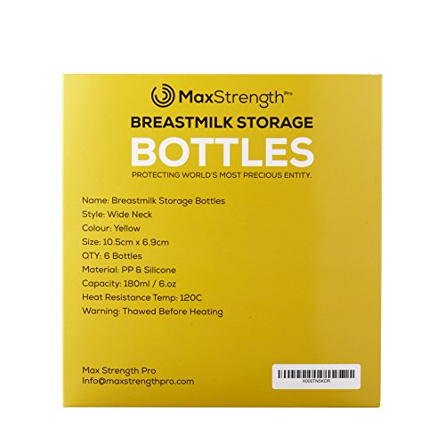 Max Strength Pro Breastmilk Bottles 6pc Set with Leak Proof Lids 6.oz 180ml