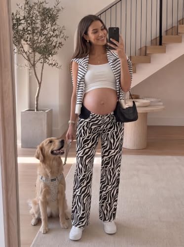 BLENCOT Women's Maternity Jeans Fashion Printed Pregnancy Denim Pants - color: Black White, size: Medium