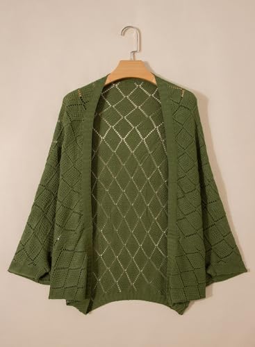 Sidefeel Women's Crochet Oversized Cardigan Sweaters Spring Hollow Out Long Batwing Sleeve Summer Shrugs Lightweight Sweater - color: Green, size: Small