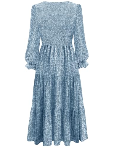 CzzzyL Women's Nursing Dress Smocked Bodice Ruched Midi with Pockets - color: Floralblue, size: Large