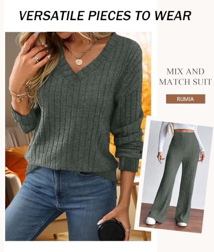 RUMIA Lounge Sets for Women Cozy Travel Matching Sweater Fall Outfits - color: Green, size: Large