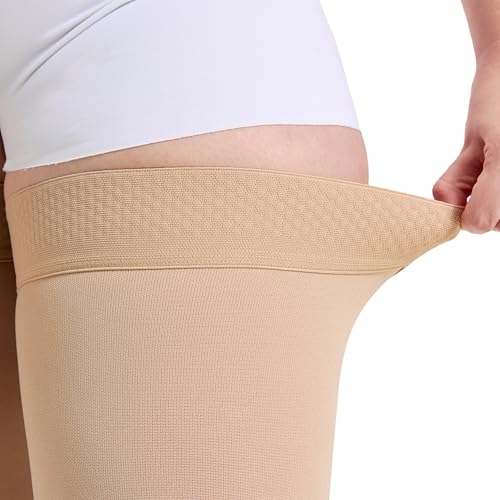 TOFLY Open Toe Thigh High Compression Socks 20-30mmHg for Women and Men - color: 20-30mmhg Open-toe Beige, size: 5X-Large