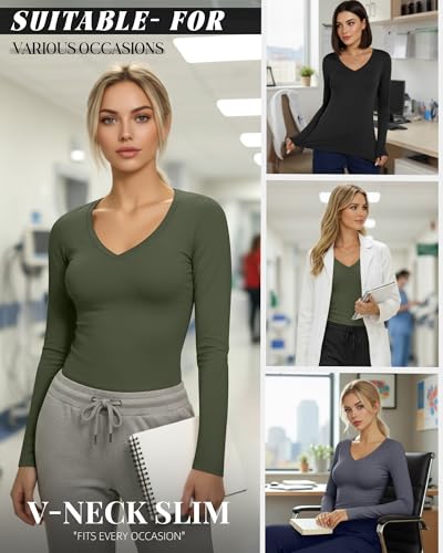 Neer 3 Pack Women Long Sleeve Underscrubs Shirts - color: Black, Dark Gray, Army Green, size: X-Small