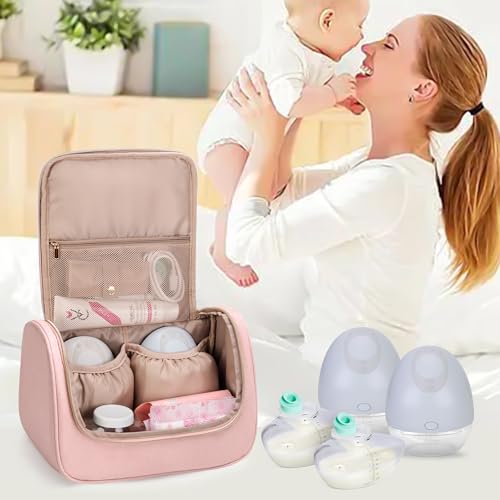 LUXJA Wearable Breast Pump Bag with a Waterproof Mat, Pink - color: Pink