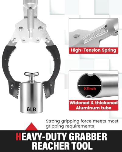 Grabber Reacher Tool Extra Long, 69" Trash Picker Upper Grabber Heavy Duty Stainless Steel Thickened Non-Slip 6 inch Wide Jaws Claw Reaching Tool