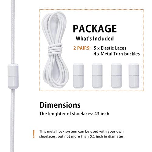 Elastic Shoe Laces - No Tie Shoelaces for All Adult and Kids Sneakers Fits Board Shoes and Casual Shoes (2 Pairs) - color: 02-white