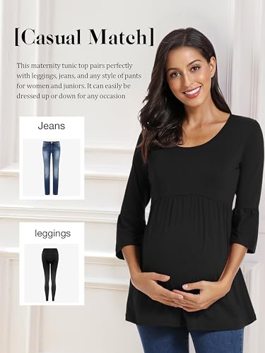 Ecavus Women's Maternity Shirt Striped Peplum 3/4 Sleeve Maternity Top - color: Black, size: XX-Large