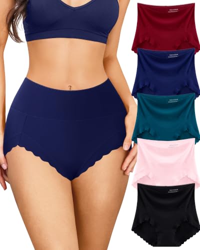 5 Pack Seamless Underwear for Women High Waisted Postpartum Underwear Full Coverage No Show Breathable Stretchy Briefs - color: Multicoloured F, size: Large