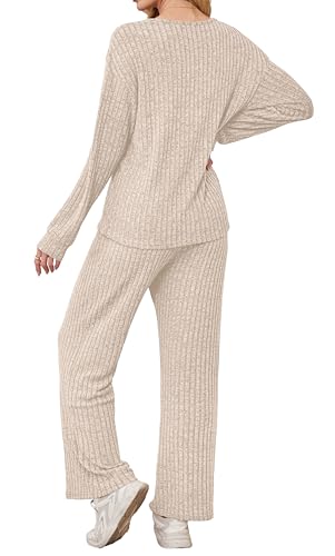 RUMIA Lounge Sets for Women Cozy Travel Matching Sweater Fall Outfits - color: Beige, size: Small