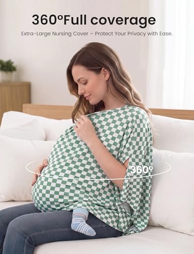 PATPAT Bamboo Viscose Nursing Cover, Breathable Poncho, Green Checkered - color: Green Checkered