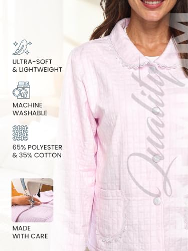 Casual Nights Women's Soft Bed Jacket, Button Front Long Sleeve Sleep Top with Pockets - color: Lilac Purple, size: Small