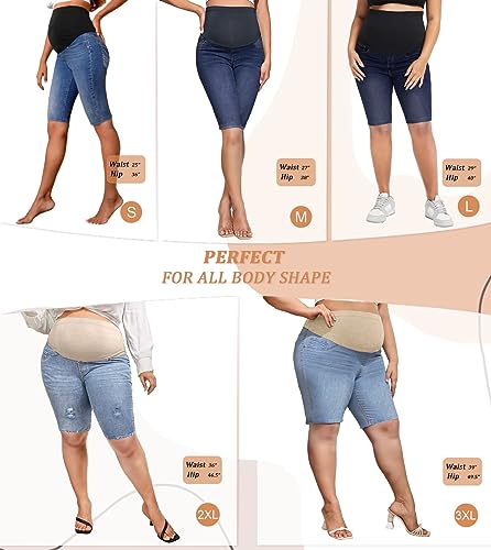 Hybrid & Company Women's Comfy Maternity Shorts - color: Bermuda-bm5826a-darkwash, size: 2X