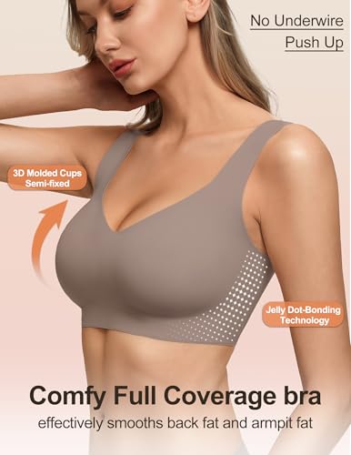 Jelly Bras for Women No Underwire Seamless Pullover Bras Wireless T Shirt Bralettes Wide Straps Sleep Everyday Bra - color: Grey, size: Large