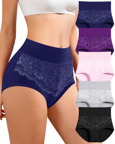 Womens Cotton Underwear High Waisted Full Coverage Panties Postpartum Brief - color: Blue,purple,pink,grey,black, size: XX-Large
