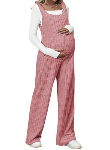 BLENCOT Maternity Jumpsuit Sleeveless Square Neck Wide Leg Pants Romper - color: Dusty Pink, size: Small