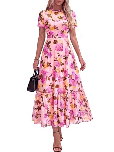 BTFBM Womens Mesh Ruffle Boho Cocktail Dresses - color: Floral Pink Purple, size: X-Small