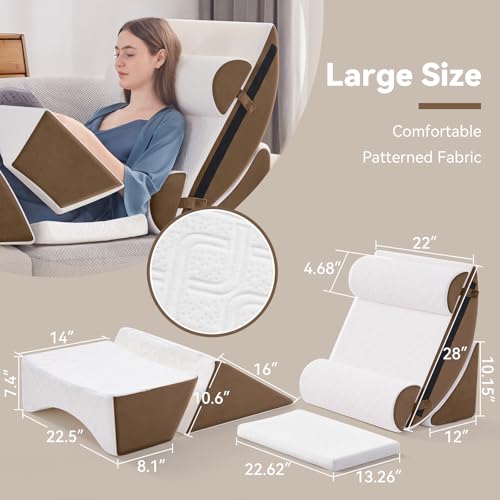 Negwoo 7PCS Wedge Pillow Set for After Surgery,Bed Wedge Pillow, Brown - color: Brown, size: 7 PCS-Standard