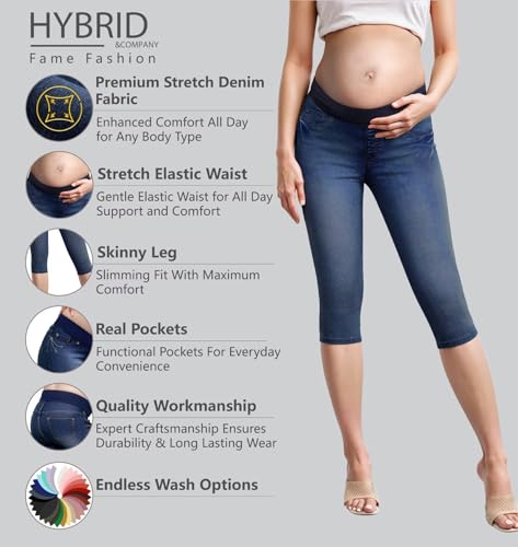 Hybrid & Company Women's Maternity Capri Pants - color: Capri-qm4192wc-darkwash, size: Medium