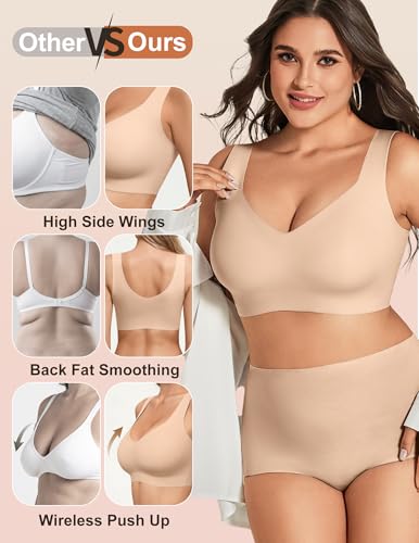 Jelly Bras for Women No Underwire Seamless Pullover Bras Wireless T Shirt Bralettes Wide Straps Sleep Everyday Bra - color: Nude, size: Medium