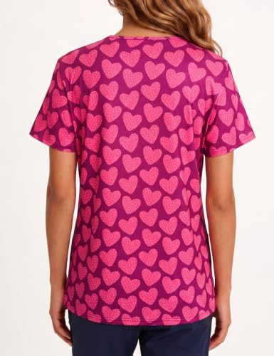 Women's Print Scrub Tops V Neck Short Sleeve Fun Scrubs Shirts - color: Hearts-a, size: Medium