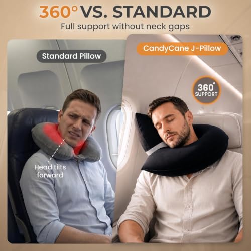 CANDY CANE Inflatable Airplane Travel Pillow, Supports Head, Neck & Chin - color: Black