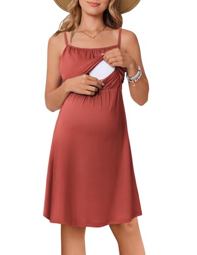 Ekouaer Womens Nursing Dress Summer Breastfeeding Maternity Clothes - color: Caramel, size: X-Large