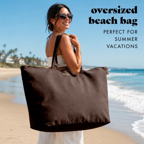 Fit & Fresh All The Things XL Beach Bag for Women, Oversized Travel Tote - color: Chocolate