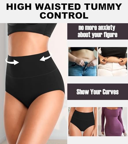 OLIKEME Womens High Waisted Underwear Tummy Control Cotton Full Coverage Ladies Panties Soft Stretch Briefs - color: Black-5 Pack, size: XX-Large