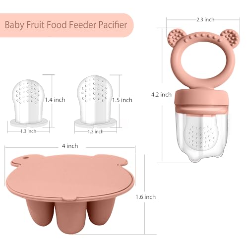 BigSpinach Silicone Baby Food Freezer Tray with Teething Popsicle Molds - Baby Fruit Feeder and Breastmilk Teether Combo - color: Orange