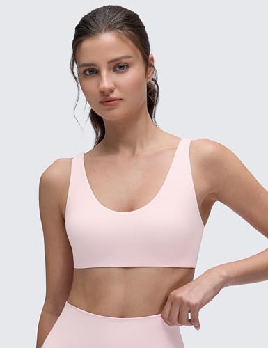 CRZ YOGA Double Lined Scoop Neck Sports Bras - color: Strawberry Pink, size: Small