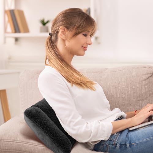 Queekay Fleece Lumbar Support Pillow 3 Section for Office Chair, Black - color: Black