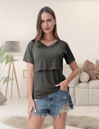 Rnxrbb 4 Pack Nursing Tops for Women Postpartum Breastfeeding Shirts - color: Black&flecking Grey&light Gray&army Green, size: X-Large
