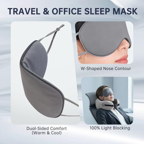 Neck Pillow Travel Pillow, Light Gray with Eye Mask - color: Light Gray, With Eye Mask