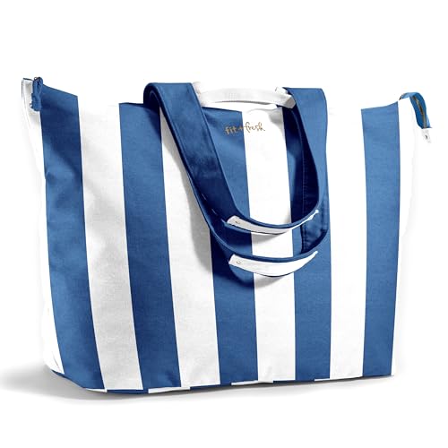 Fit & Fresh All The Things XL Beach Bag for Women, Oversized Travel Tote - color: Cobalt Stripe