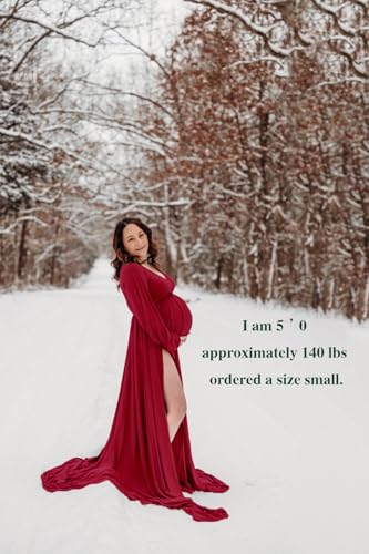 Long Sleeve Maternity Dress for Photoshoot Plus Size - color: Burgudy, size: X-Large