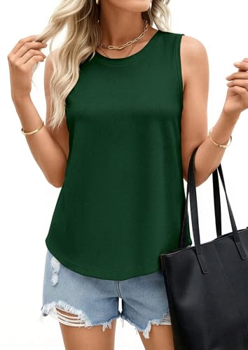 PRETTYGARDEN Women's Wide Strap Sleeveless Tank Tops - color: Dark Green, size: Medium